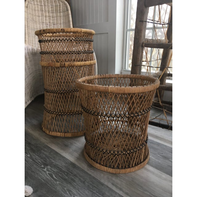 Boho Chic Vintage Boho Cane Planters- A Pair For Sale - Image 3 of 9