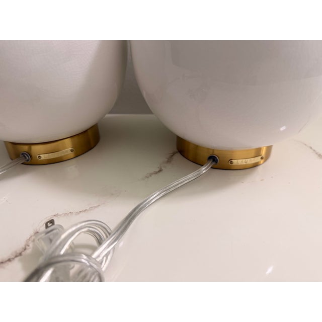 Late 20th Century Ralph Lauren White Ceramic & Brass Signed Vintage Lamps - A Pair For Sale - Image 5 of 9