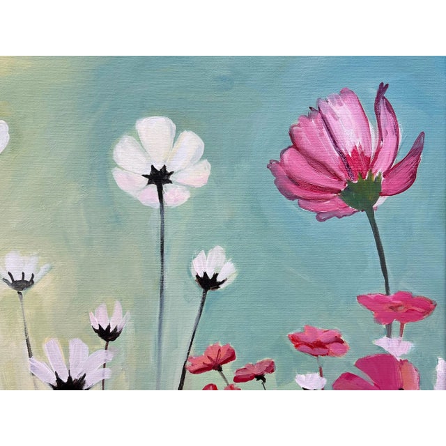 Colourful Design Study of Wild Pink & White Flowers on a Yellow & Turquoise Background, 2023 For Sale - Image 11 of 12