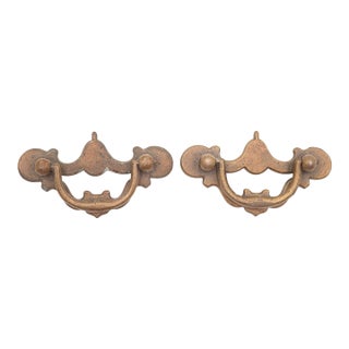 Pair of Vintage Chippendale Cutout Brass Drawer Pulls For Sale
