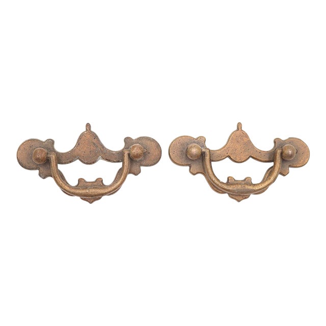 Pair of Vintage Chippendale Cutout Brass Drawer Pulls For Sale