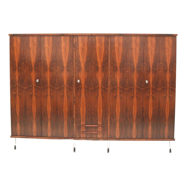 Large Vintage Italian 5-Door Wardrobe with Stylish Adjustable Legs, 1960s For Sale