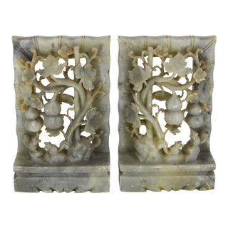 Mid 20th Century Soapstone Floral Bookends - a Pair For Sale