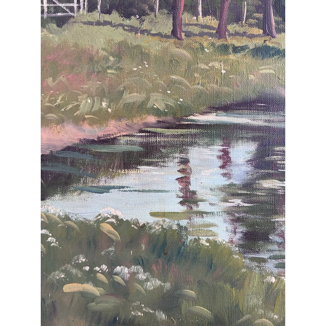 Vintage Original Large Landscape Oil Painting, Signed Countryside Art For Sale - Image 11 of 14