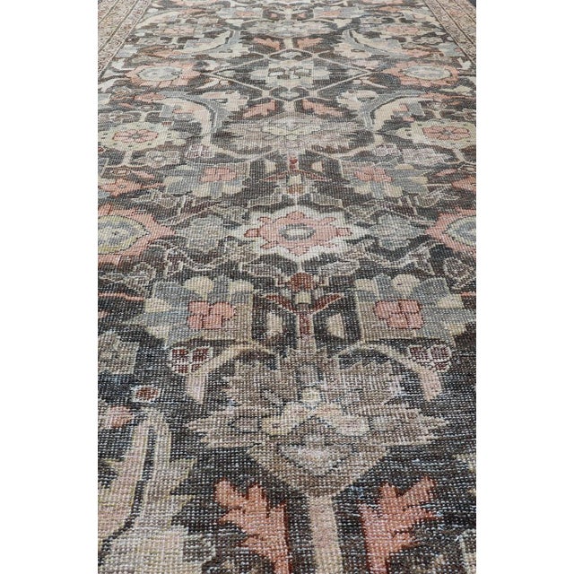 Early 20th Century Blossoming All-Over Floral Antique Persian Sultanabad Gallery in Gray and Pink 4'2 X 12'9 For Sale - Image 5 of 13