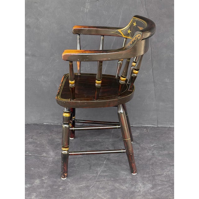 American Ebonized Captain's Chair With Federal Style Eagle and Stars For Sale - Image 9 of 18