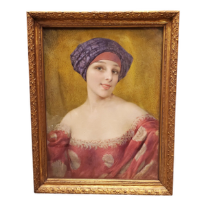 Early 20th Century Original Pastel Portrait of a Young Woman -Orientalist Beauty by G. Brisgand in Gilt Frame