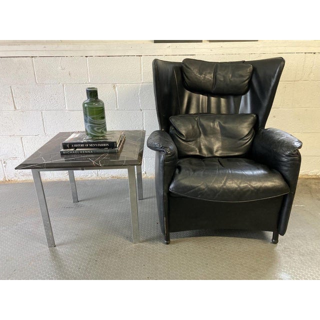 Vintage Postmodern Black Leather Lounge Chair by Franz Schulte | Vintage Modern Leather Chair | Detachable Headrest & Pillow For Sale - Image 4 of 9