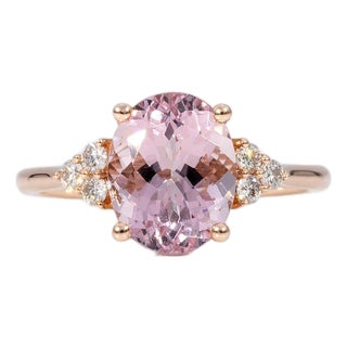 2.7Ct Cor De Rosa Morganite Ring With Earth-Mined Diamonds: Solid 14k Gold, Size 6.75 For Sale
