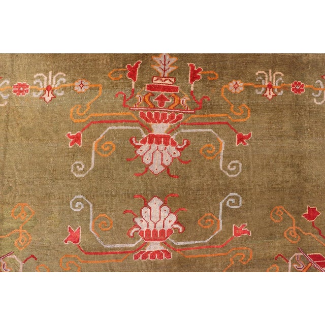 Antique Turkish Oushak Rug in Green Field, Red, Orange & Rich Colorful Accent For Sale - Image 12 of 12