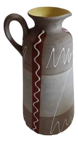 Vintage German Yellow Glazed Ceramic Krug Vase with Colored Geometric Pattern, 1960s
