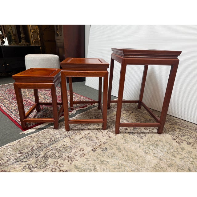 Late 20th Century Rosewood Nesting Tables, Set of Three For Sale - Image 5 of 12