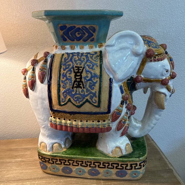 1970s Holly Wood Regency Style Ceramic Elephant Garden Stool For Sale - Image 10 of 12
