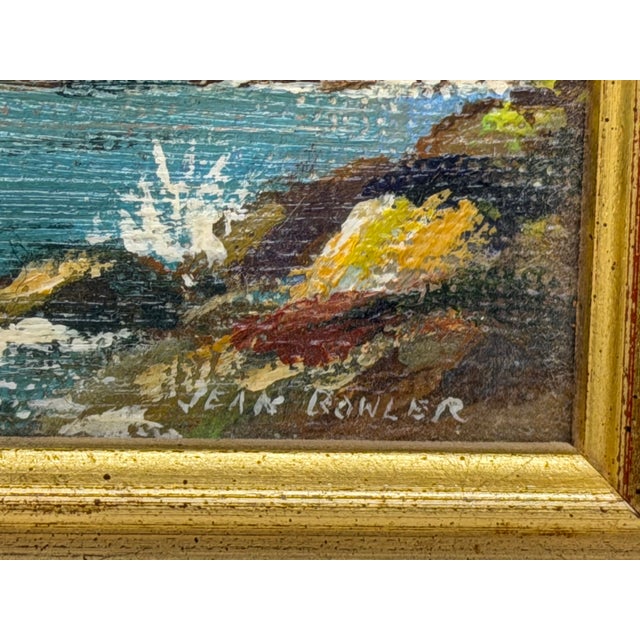 Sky Blue Golden Gate Bridge Oil Painting San Francisco California Miniature Coastal Landscape c.1980 Signed by Jean Bowler For Sale - Image 8 of 18
