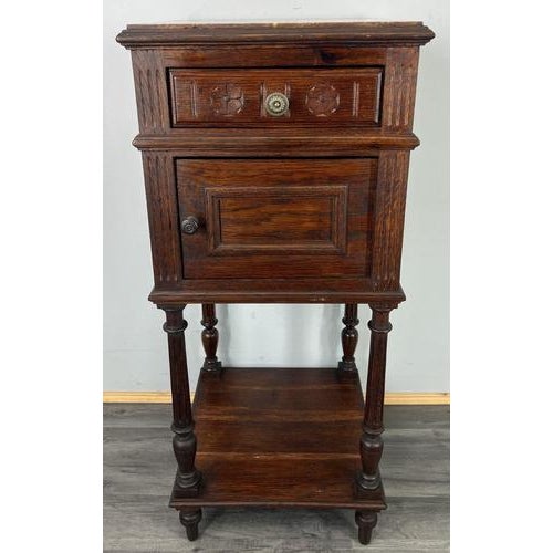 Antique French Oak Bedside Table with Marble Top For Sale - Image 3 of 11
