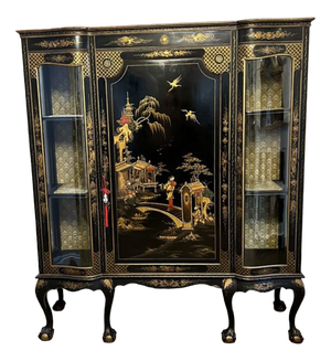 Large Antique Edwardian Chinoiserie Decorated Display Cabinet, 1900s