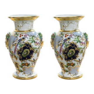 Pair of Antique 19th Century Hand Painted Floral White Porcelain Vases For Sale