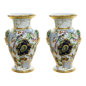 Pair of Antique 19th Century Hand Painted Floral White Porcelain Vases