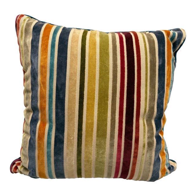 Vintage Velvet Striped Accent Pillow For Sale