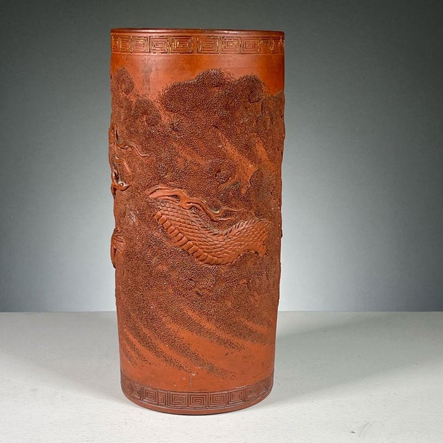 Red Antique Japanese Terracotta Brush Pot For Sale - Image 8 of 12