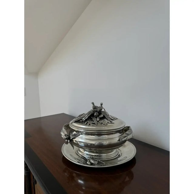 Rare Cipolla Pewter Pheasant Tureen & Under Plate For Sale - Image 4 of 11