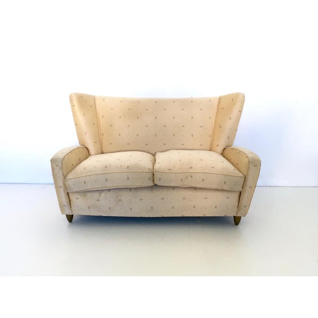 Metal Vintage Ivory Fabric Living Room Set by Paolo Buffa, 1950s, Set of 3 For Sale - Image 7 of 11