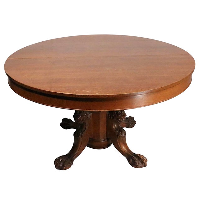High Style Victorian Round Oak Table With Griffin Legs Att. To Hastings For Sale - Image 11 of 18