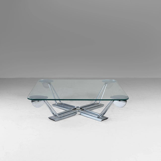 Coffee Table with Glass Top and Steel Frame, 1980s For Sale - Image 10 of 10