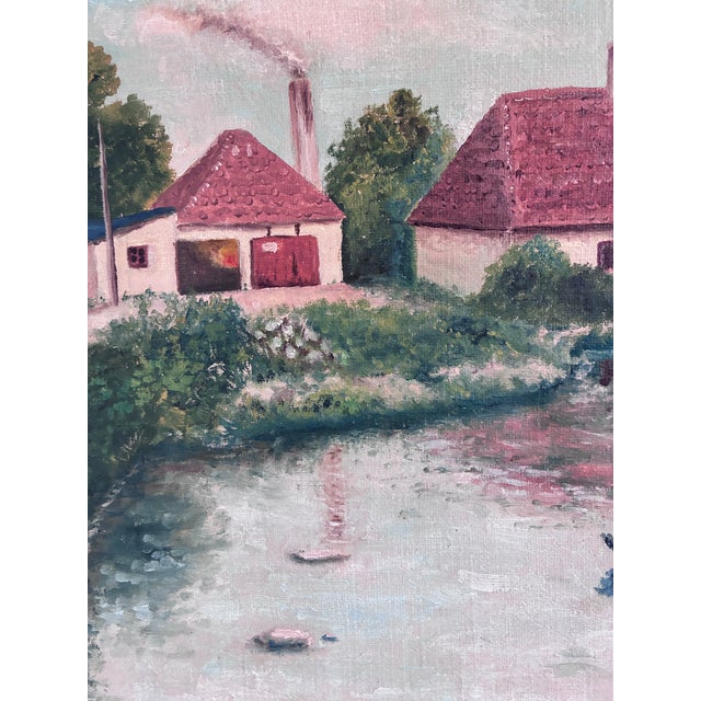 Green Vintage Original Landscape Oil Painting, Signed Farmhouse Art For Sale - Image 8 of 18