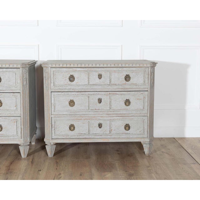 Pair of 19th Century Swedish Gustavian Painted Chests of Drawers For Sale - Image 10 of 16
