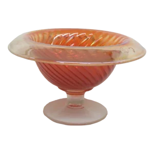 Imperial Marigold Carnival Glass Rolled Rim Optic Swirl Compote Mayo Bowl
