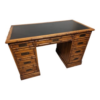 1970s Vintage Sligh Kneehole Partner Desk For Sale