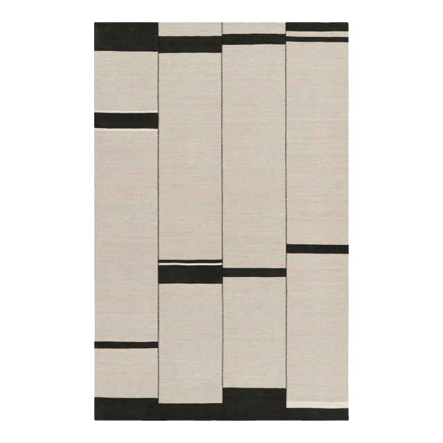 Rug & Kilim’s Contemporary Kilim, Taupe With White and Black Textural Stripes For Sale