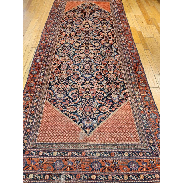 Vintage Persian Malayer Gallery Area Rug, Hand-Knotted Wool, Geometric Pattern, 5x13, Navy & Terracotta For Sale - Image 16 of 16