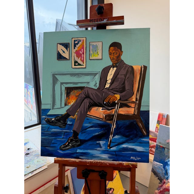 Contemporary Within the Blue Room, 21st Century, Figurative Realism, by Emmanuel Akolo (2026), Acrylic on Canvas For Sale - Image 3 of 8