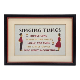 Folk Song Sampler ‘Singing Tunes’ – Set of 6 Framed Needlepoints, Attributed to Paragon Needlecraft For Sale