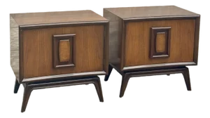 Pair of 1960s Mid-Century Modern Walnut Nightstands With Recessed Panels