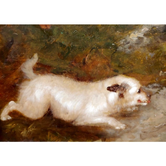 Four Terriers Chasing a Rabbit in the Wild -19th Century Oil Painting For Sale In Los Angeles - Image 6 of 9