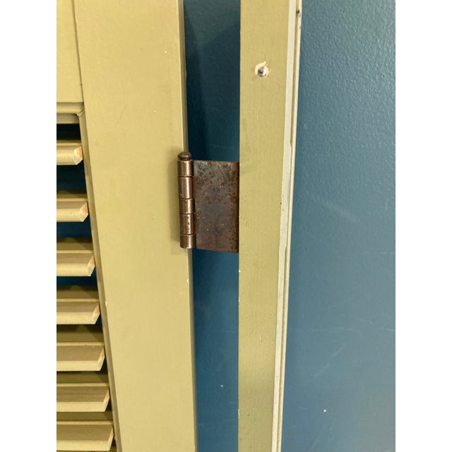 Wood Vintage Green Louvered Wood Shutters – A Pair For Sale - Image 7 of 12