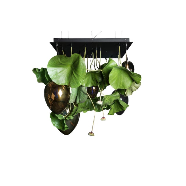Glass Egg Ceiling Lamp with Artificial Lotus Plant from VGnewtrend For Sale