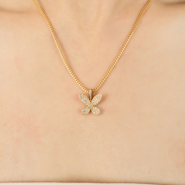 14k Solid Gold Pave Set Natural Diamond Butterfly Pendant For Sale - Image 4 of 11