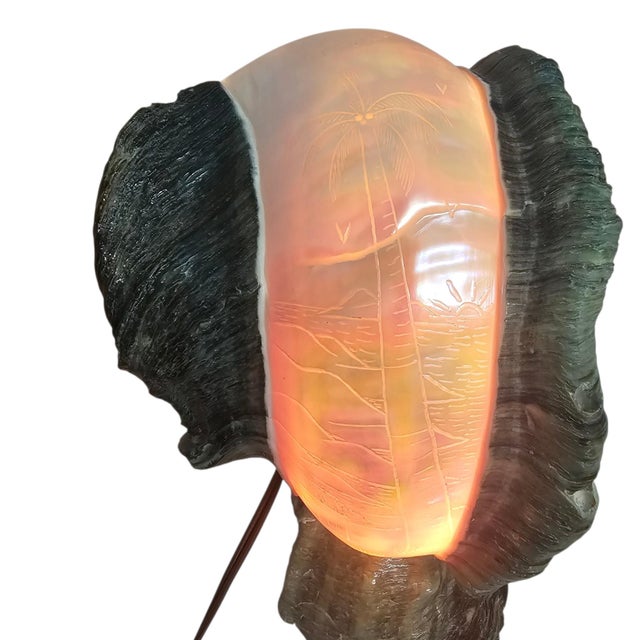 Shell 1970s Tahitian Turbo Marmoratus Mother-of-Pearl Shell Mood Lamp For Sale - Image 7 of 16