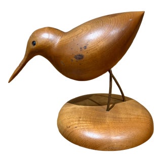 Vintage Hand-Carved Wooden Shorebird Figurine Heritage Myrtlewood For Sale