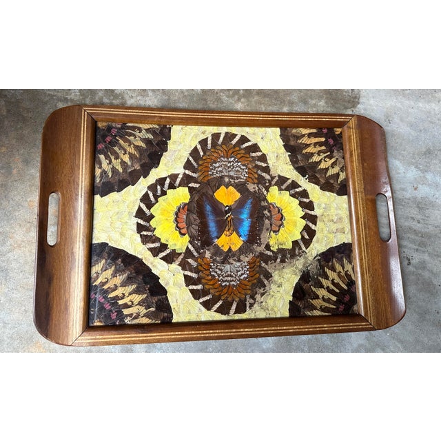 Vintage Mid Century Brazilian Butterfly Inlaid Wood Tray For Sale In Houston - Image 6 of 6
