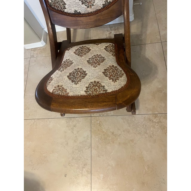 Vintage Victorian Carved Walnut and Upholstered Folding Rocking Chair For Sale - Image 11 of 12