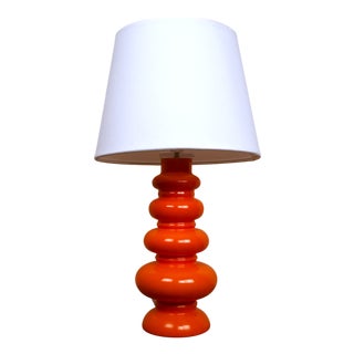 Large Swedish Orange Art Glass Table Lamp by Gustav Leek for Orrefors, 1960s For Sale