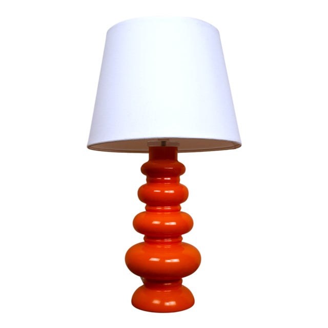 Large Swedish Orange Art Glass Table Lamp by Gustav Leek for Orrefors, 1960s For Sale