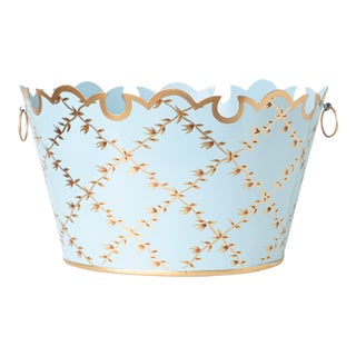 Scalloped Trellis Planter in Pale Blue, Large For Sale