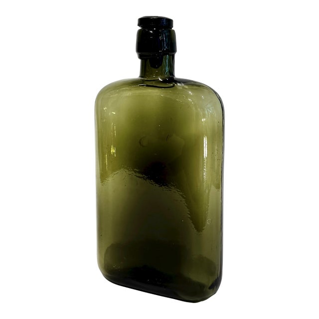 Olive Green Glass Apothecary Bottle With Original Glass Stopper Circa 1930’s For Sale