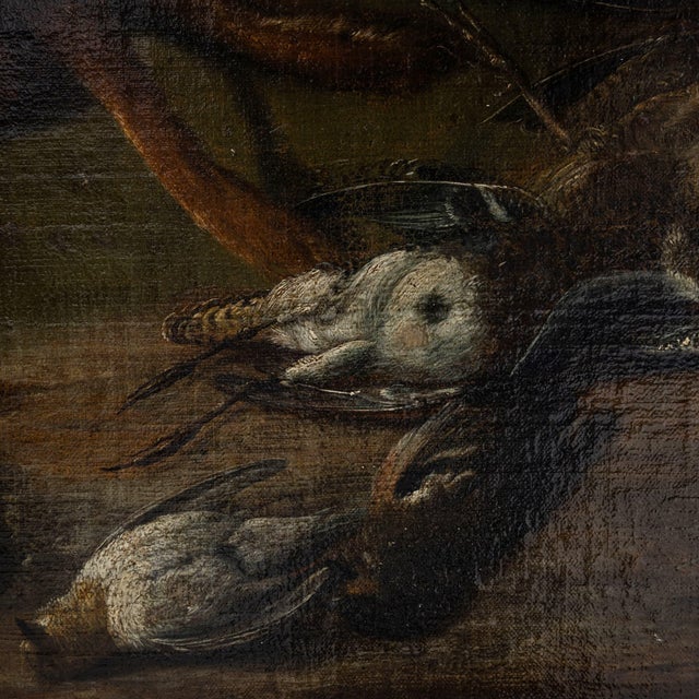 Baroque Artist, Hunting Still Life with Dog, 18th Century, Large Oil on Canvas, Framed For Sale - Image 6 of 14